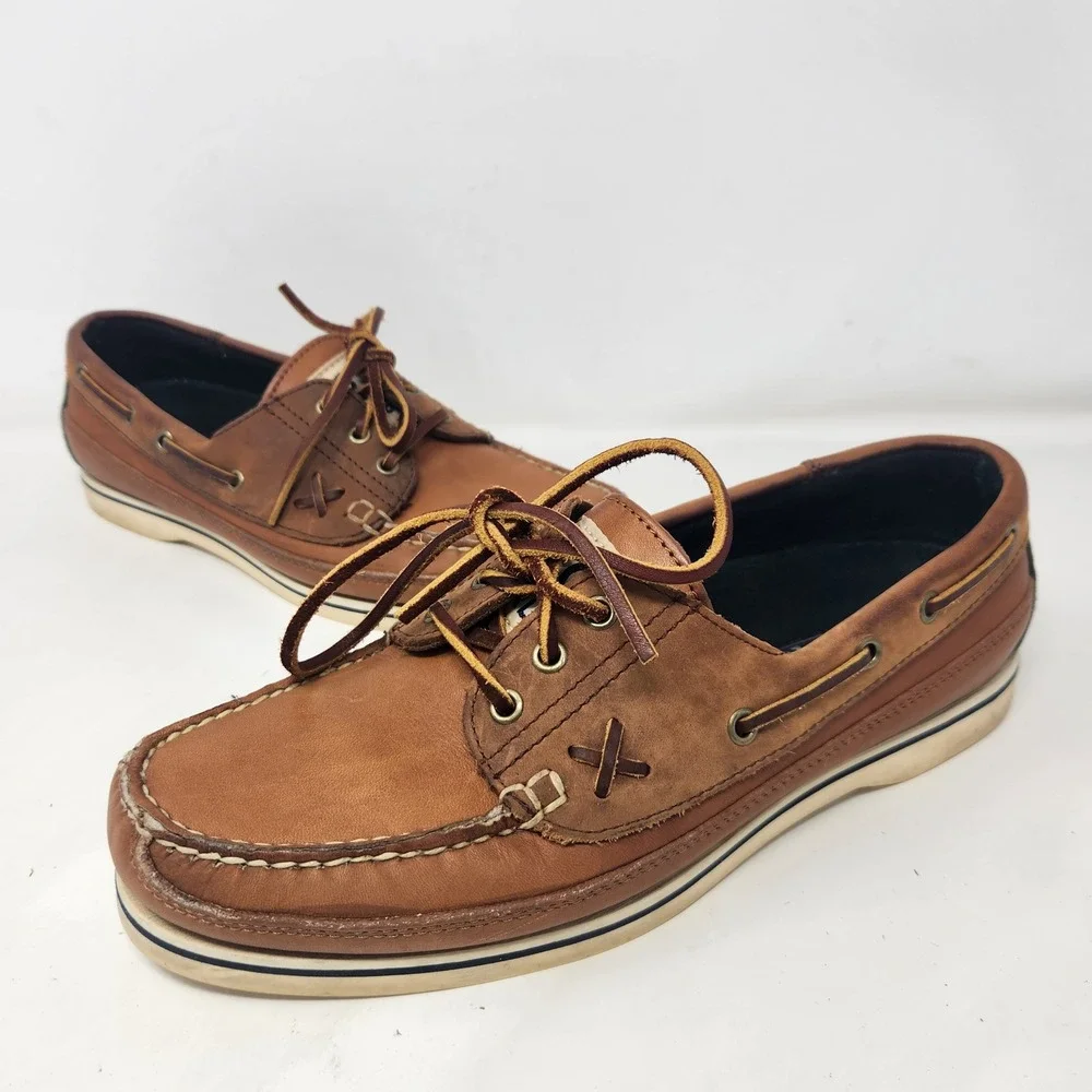 Vintage Polo Ralph Lauren Mens RLZ 4634 Brown Leather Boat Shoes Size 8.5 D